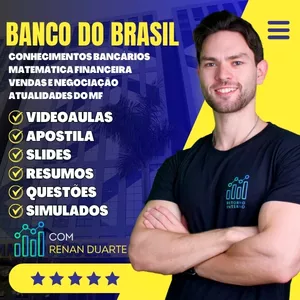 Imagem de capa para o Curso online Curso Banco do Brasil - Conhecimentos Bancários, Mat. Financeira, Vendas e Atualidades (com Renan Duarte)