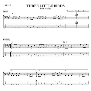 Cover image for Online course THREE LITTLE BIRDS (Bob Marley) Bass Score &amp; Tab Lesson