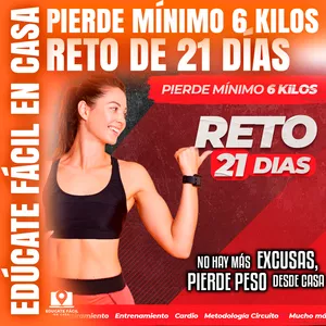 Imagen de portada para Curso online PIERDE MÍNIMO 6 KILOS: RETO 21 DIAS EJERCICIOS EN CASA
