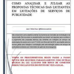 Imagem de capa para o Ebook COMO ANALISAR E JULGAR AS PROPOSTAS TÉCNICAS DAS LICITANTES EM LICITAÇÕES DE SERVIÇOS DE PUBLICIDADE