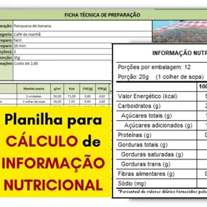 Planilha Planilha de Cálculo da Tabela Nutricional (Nova Legislação ANVISA)