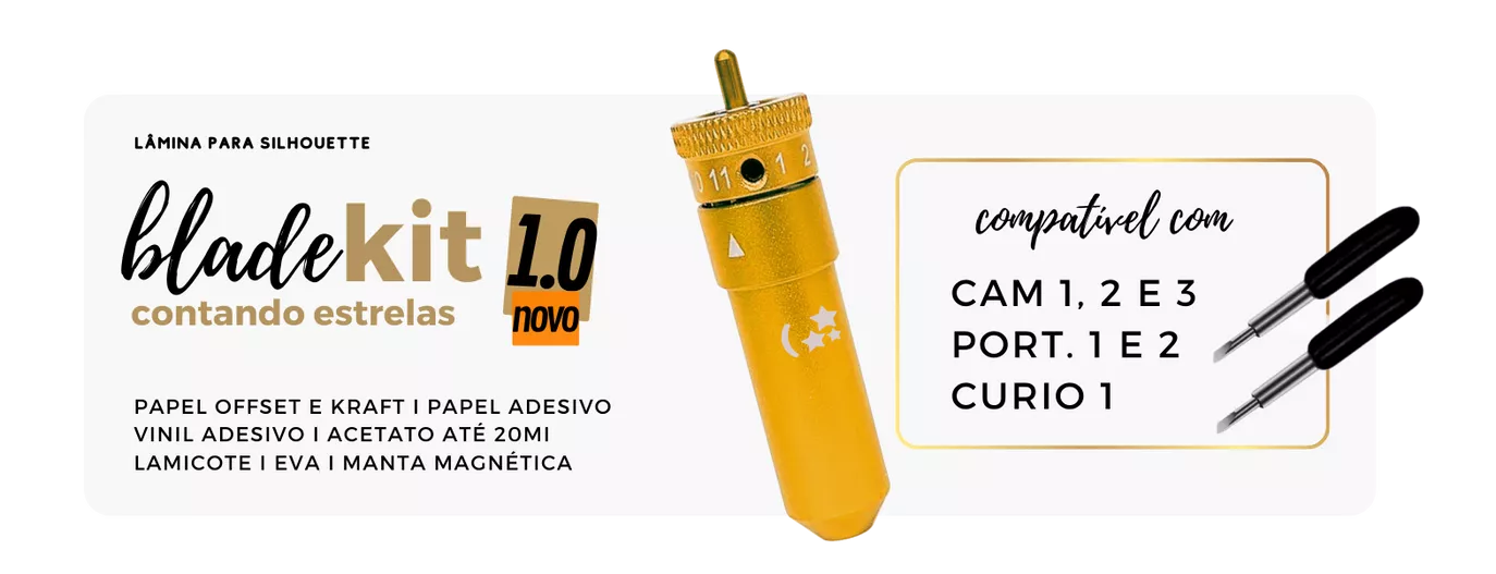 BladeKit Contando Estrelas, a solução definitiva para lâminas de Silhouette, com suporte robusto e lâminas substituíveis.