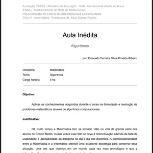Curso Material didático: Aula inédita (Algoritmos no Excel).