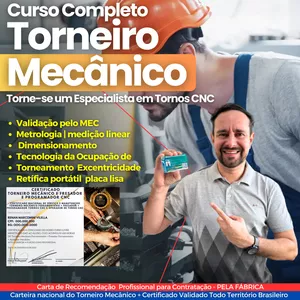 Imagem do curso Curso Completo de Torneiro Mecânico Ferramenteiro + Fresador Ferramenteiro + Ajustador Mecânico (Video Aulas + Ebook)