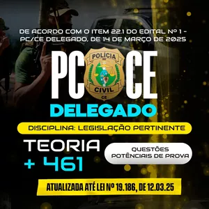 Imagem de capa para o Ebook LEGISLAÇÃO PERTINENTE DELEGADO PCCE 2025 - TEORIA + 461 EXERCÍCIOS
