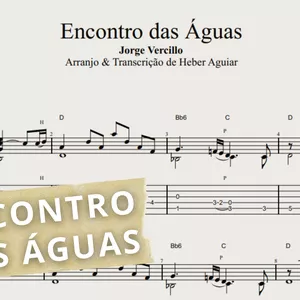 Imagem de capa para o Ebook Encontro das Águas - Jorge Vercillo: Transcrição p/ violão solo (Fingerstyle/Chord Melody) c/ Tablatura + Partitura + Cifra. Arranjo de Hebinho Aguiar.