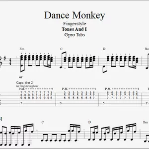 Cover image for Ebook (Tones and I) Dance Monkey - Fingerstyle - GPRO TABS