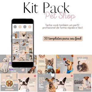 Imagem de capa para o Ebook Pack Canva para Pet Shop 50 Artes 100% Editáveis