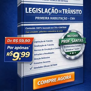 Imagem de capa para o Ebook 📘 Apostila Oficial – Prova Teórica do DETRAN (CNH)  Subtítulo  Conteúdo 100% baseado no CTB e CONTRAN, com simulados, gabaritos e comentários no padrão da prova.