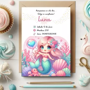 Imagen de portada para Ebook Tarjeta De Cumpleaños Sirena Plantilla Editable