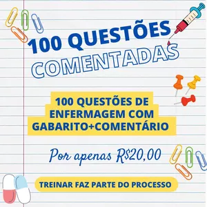 Imagem de capa para o Ebook 100 QUESTÕES COMENTADAS DE ENFERMAGEM PARA CONCURSO PÚBLICO.