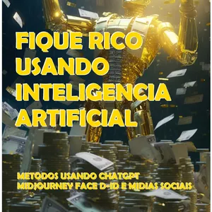 Imagem de capa para o Ebook Como ficar RICO usando a inteligência artificial aliada a mídias sociais, usando ChatGPT, o MidJourney e o Face D-ID, aliados à impressão 3D.