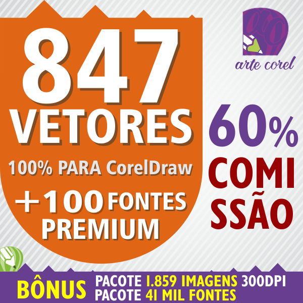 Imagem de Mega Pacote VETOR CorelDRAW 100 Fontes Premium Bônus Top criado por Touti Agência na hotmart