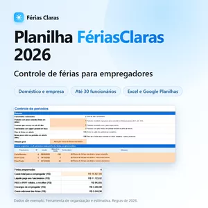 Imagem do curso PLANILHA FÉRIASCLARAS 2026 — CONTROLE DE FÉRIAS PARA EMPREGADORES