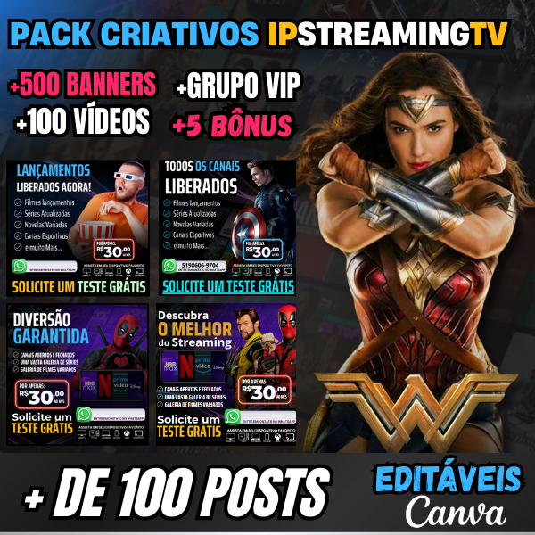 Imagem do curso Pack Criativo Streaming - +100 Posts Editáveis 