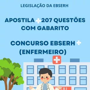 Imagem de capa para o Ebook Apostila Legislação Ebserh Enfermeiro com 207 questões gabarito + 8 bônus 