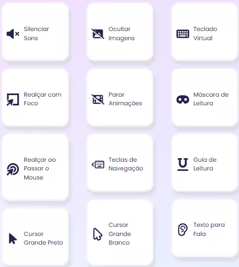 Ícones que representam os ajustes de navegação