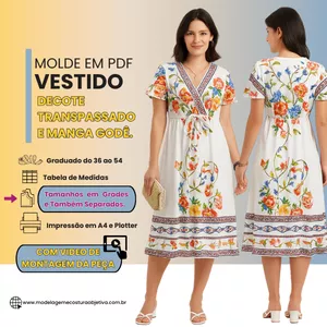 Imagem de capa para o Curso online MOLDE EM PDF - VESTIDO DECOTE TRANSPASSADO E MANGA GODÊ (com vídeo da montagem da peça)