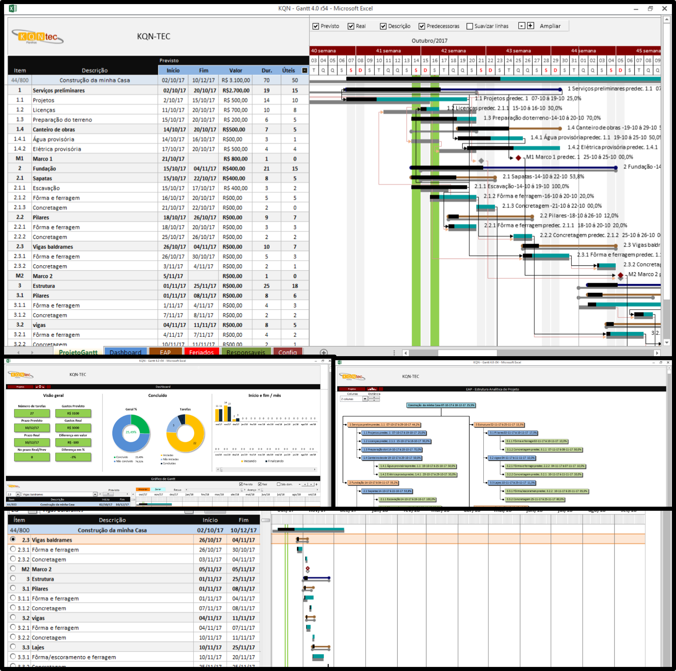 Planilha Planilha Gerenciamento de projetos com gráfico de Gantt e EAP (Estrutura Analítica de Projetos) 