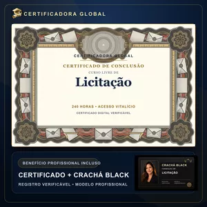 Imagem do curso 🔥 Bolsa 100% [APLICADA] - [MATRÍCULA] CURSO DE FORMAÇÃO EM Licitação - ACESSO VITALÍCIO - CRACHÁ BLACK + REGISTRO - CASHBACK R$ 25 - BÔNUS APOSTILA EXTRA - FP
