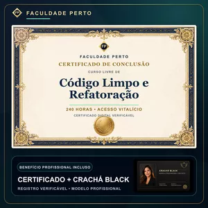 Imagem do curso 🔥 BOLSA 100% [APLICADA] - [MATRÍCULA] CURSO DE FORMAÇÃO EM CÓDIGO LIMPO E REFATORAÇÃO - ACESSO VITALÍCIO - CRACHÁ BLACK + REGISTRO - CASHBACK R$ 25 - BÔNUS APOSTILA EXTRA - FP