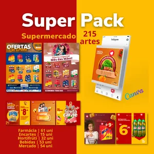 Imagem de capa para o Ebook Pack Supermercado Canva | 215 cards