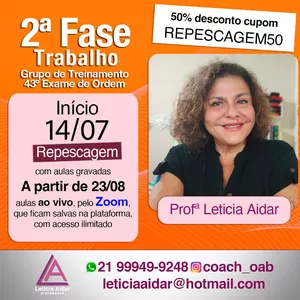 Imagem de capa para o Curso online Grupo de Treinamento 2ª Fase Exame OAB Leticia Aidar