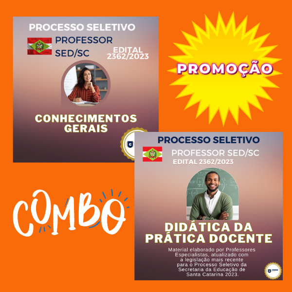 Imagem do curso SUPER COMBO - APOSTILA CONHECIMENTOS GERAIS + DIDÁTICA DA PRÁTICA DOCENTE  - PROCESSO SELETIVO PROFESSOR ACT SED/SC - CONFORME EDITAL 2362/2023