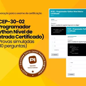 Imagem de capa para o Curso online Preparação para o exame de certificação PCEP-30-02 (Programador Python Nível de Entrada Certificado) – Pacote com 7 provas simuladas