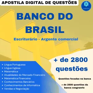 Imagem de capa para o Ebook Banco do Brasil  2025 - 2800 Questões Separadas por Disciplina e Conteúdo