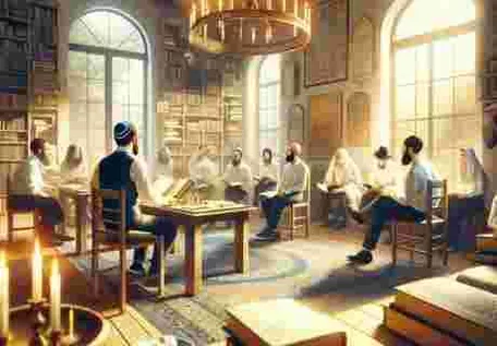 Aqui está a imagem que representa um caloroso convite à Comunidade Judaica Yeshiva Ger, ilustrando um ambiente acolhedor e propício para estudo e discussão. 