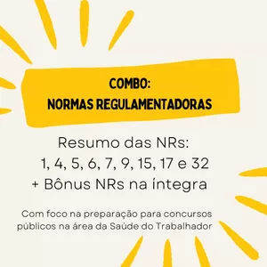 Imagem de capa para o Ebook COMBO: Resumo NRs 1, 4, 5, 6, 7, 9, 15, 17 e 32 + Bônus