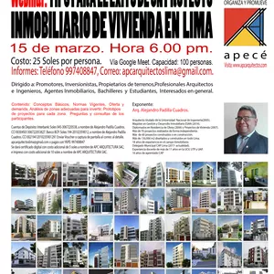 Imagem de capa para o Curso online Webinar: TIPS PARA EL ÉXITO DE UN PROYECTO INMOBILIARIO DE VIVIENDA EN  LIMA