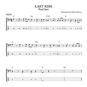Cover image for Ebook LAST KISS (Pearl Jam) Bass Transcription, Score &amp; Tab Lesson