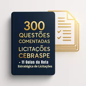 Imagem de capa para o Ebook Caderno 300 Questões Comentadas Cebraspe + 11 Guias da Rota Estratégica de Licitações: O treinamento completo de Licitações: teoria guiada + 300 questões comentadas.