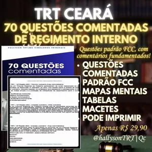 Imagem de capa para o Ebook 70 Questões comentadas do Regimento Interno do TRT CEARÁ