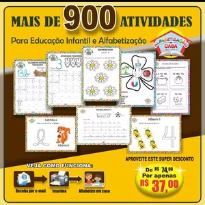Imagem principal do produto + 900 Atividades para Alfabetização em casa - Maternal, Pré, Alfabetização Avançada, Autismo, Inglês, Espanhol e Férias