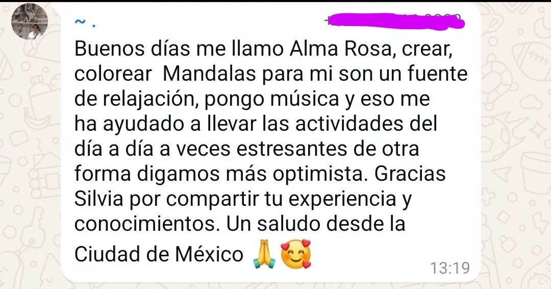 María, alumna de la Academia avanzada Mindful Mandala