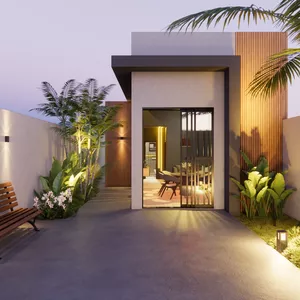 Imagem de capa para o Ebook PLANTA DE CASA PEQUENA E MODERNA | CASA 7X20 2 QUARTOS | FACHADA DE MURO COM PORTÃO