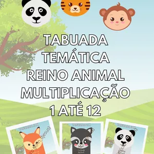 Imagem de capa para o Ebook TABUADA DE MULTIPLICAÇÃO TEMÁTICA DE 1 A 12 - REINO ANIMAL PARA SALA