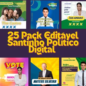 Imagem de capa para o Ebook 25 Artes Pack Editável Santinho Político Digital No Canva 