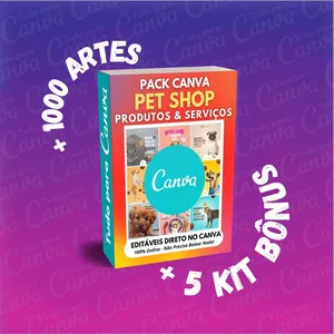 Imagem de capa para o Curso online Pack Canva - Pet Shop Produtos &amp; Serviços +1000Artes+5KitsBônus