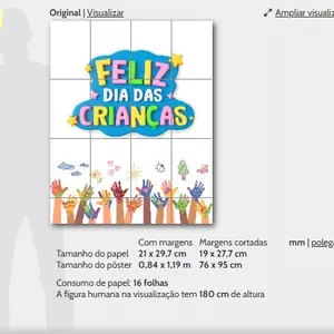 Imagem de capa para o Ebook Painel Gigante "Feliz Dia das Crianças" com Mãos Coloridas para imprimir (16 Folhas A4)