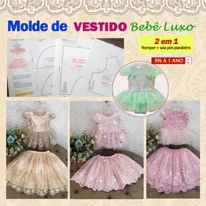 Imagem de capa para o Ebook Molde em PDF  Vestido de festa infantil (0 a 12 meses).