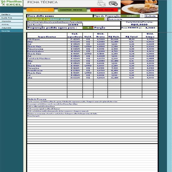 Imagem do curso Ficha Técnica Para Restaurantes