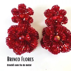 Imagem principal do produto Crochê em Metal: Brinco Flores (Flores vermelhas)