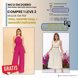 Imagem de capa para o Curso online Molde em PDF: Kit Compre 1 e Leve 2 - Conjunto cropped e saia com pregas + Macacão pantalona com elástico na cintura (com aula de costura das peças)