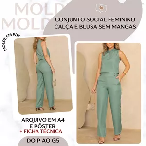 Imagem de capa para o Ebook Conjunto Social Feminino > Calça e Blusa sem Mangas - Molde em PDF