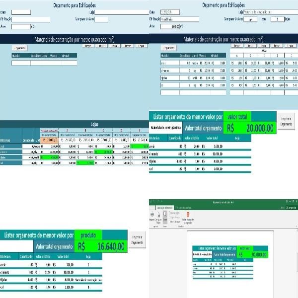 Planilha Planilha para orçamento de materiais de construção