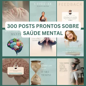 Imagem de capa para o Ebook 300 POSTS FEED SAÚDE MENTAL + 200 LEGENDAS